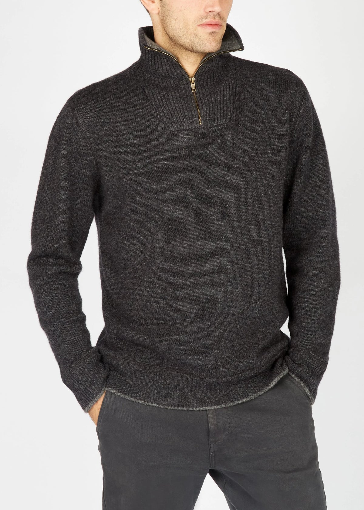 Irelands Eye Mens Quarter Zip Sweater - Charcoal