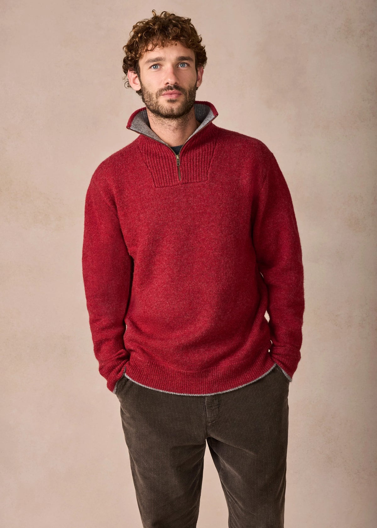 Irelands Eye Mens Quarter Zip Sweater - Crimson