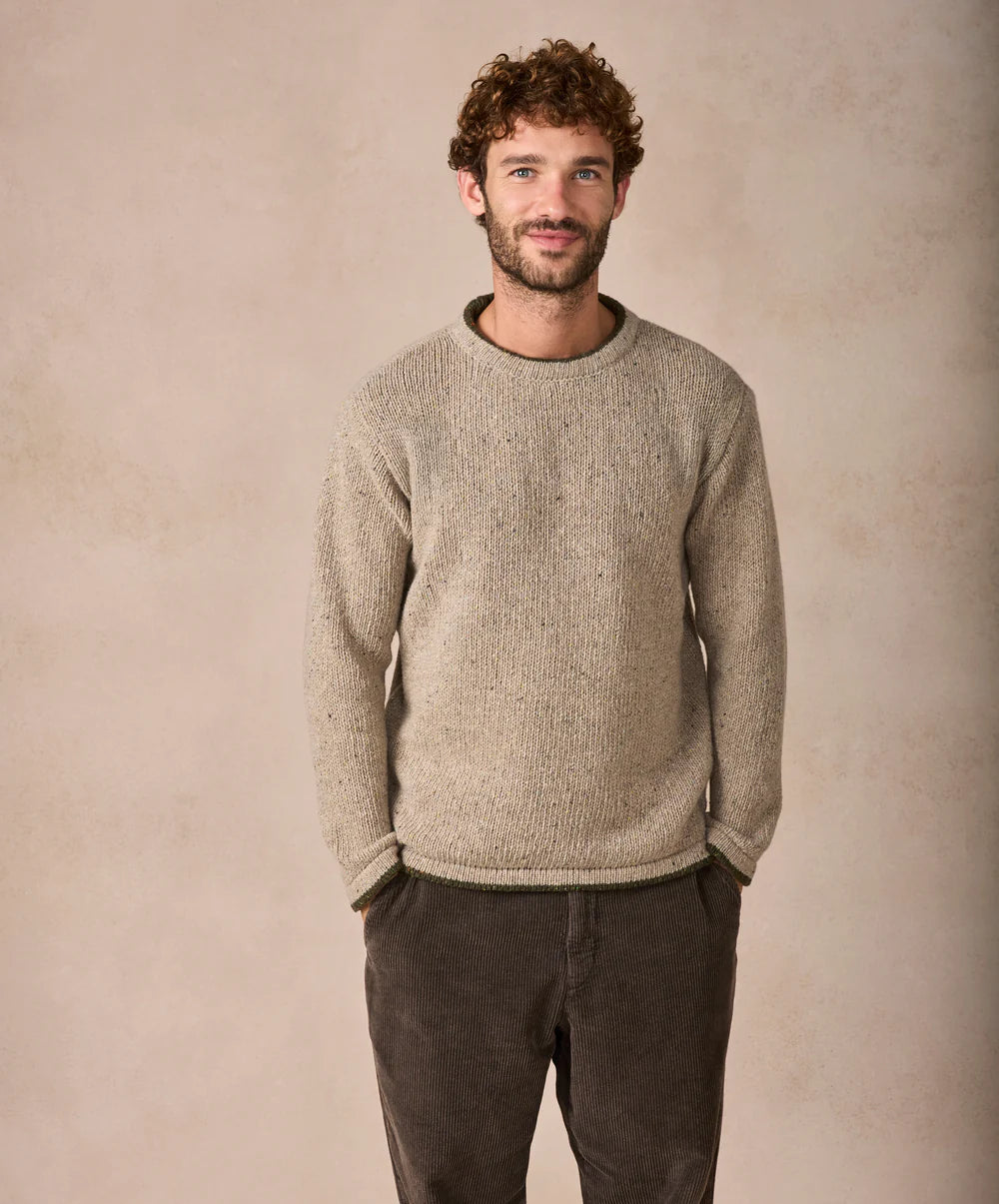 Irelands Eye Roundstone Crew Neck Sweater - Fossil/Loden