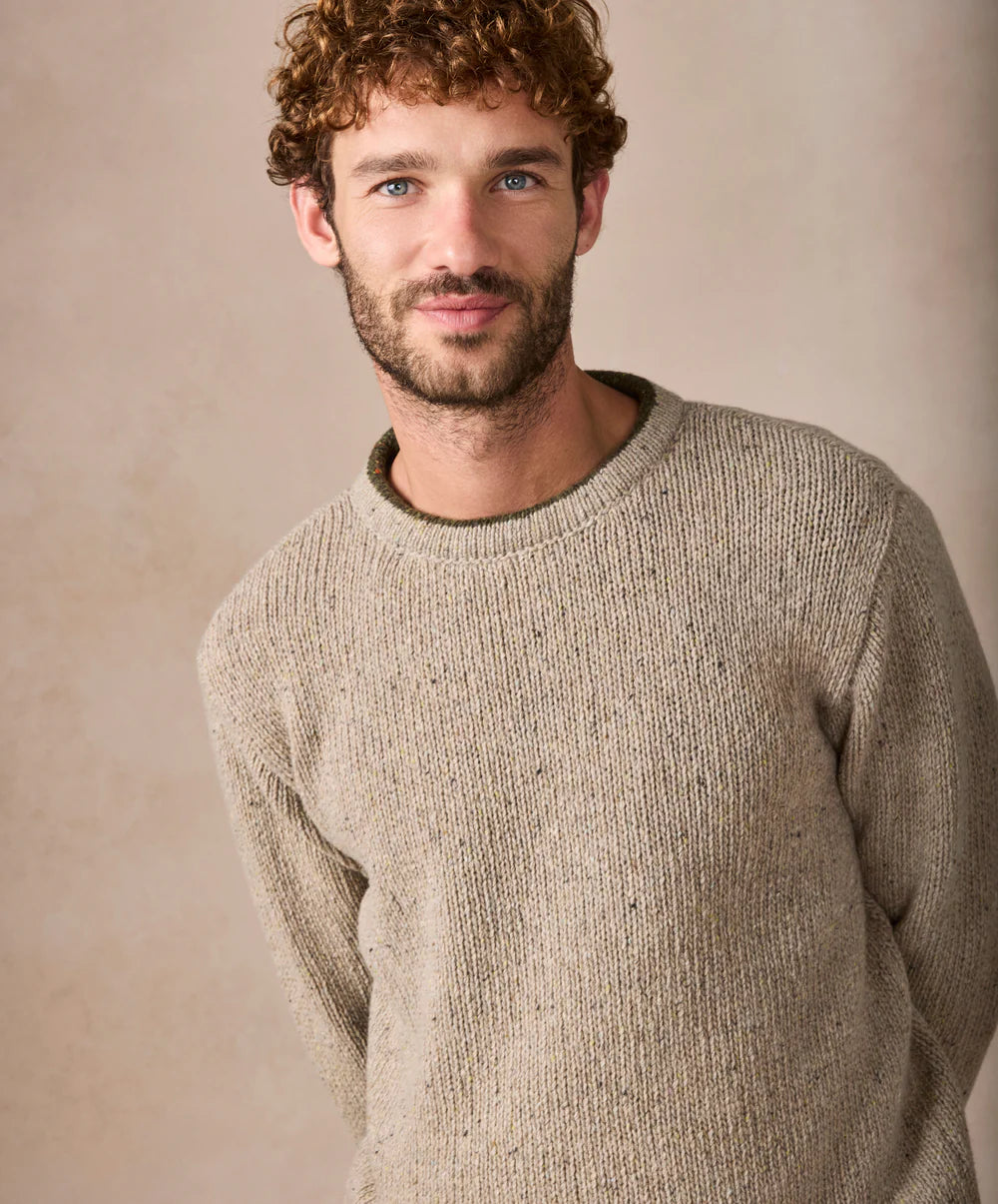Irelands Eye Roundstone Crew Neck Sweater - Fossil/Loden