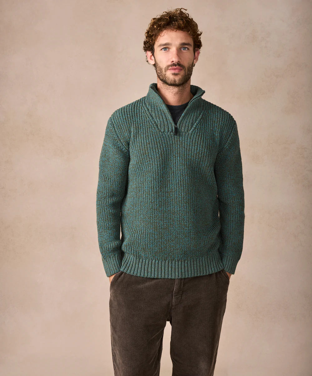 Irelands Eye Reefer Ribbed Zip Neck Sweater - Fern Marl