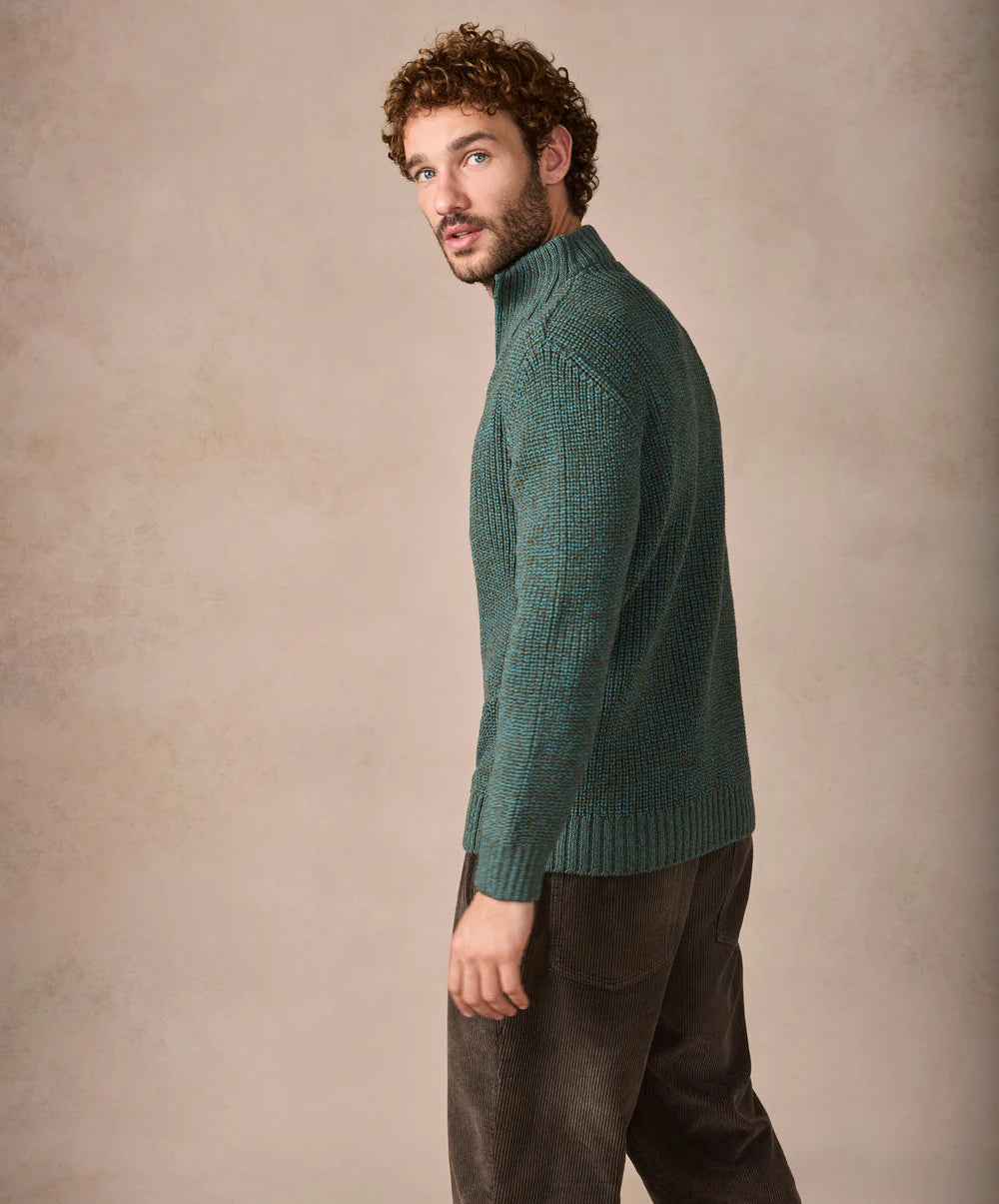 Irelands Eye Reefer Ribbed Zip Neck Sweater - Fern Marl