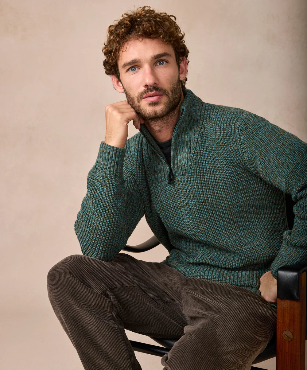Irelands Eye Reefer Ribbed Zip Neck Sweater - Fern Marl