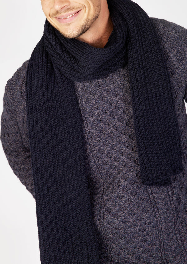 Ribbed Merino Scarf Navy