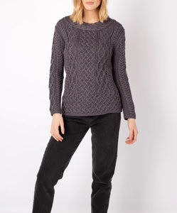 Spindle Aran Cable Neck Sweater Steel Marl