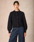 Irelands Eye Clover Cropped Aran Cardigan - Dark Night