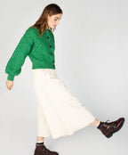 Irelands Eye Clover Cropped Aran Cardigan - Green Marl
