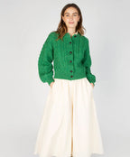 Irelands Eye Clover Cropped Aran Cardigan - Green Marl