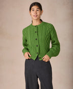 Irelands Eye Clover Cropped Aran Cardigan - Moss