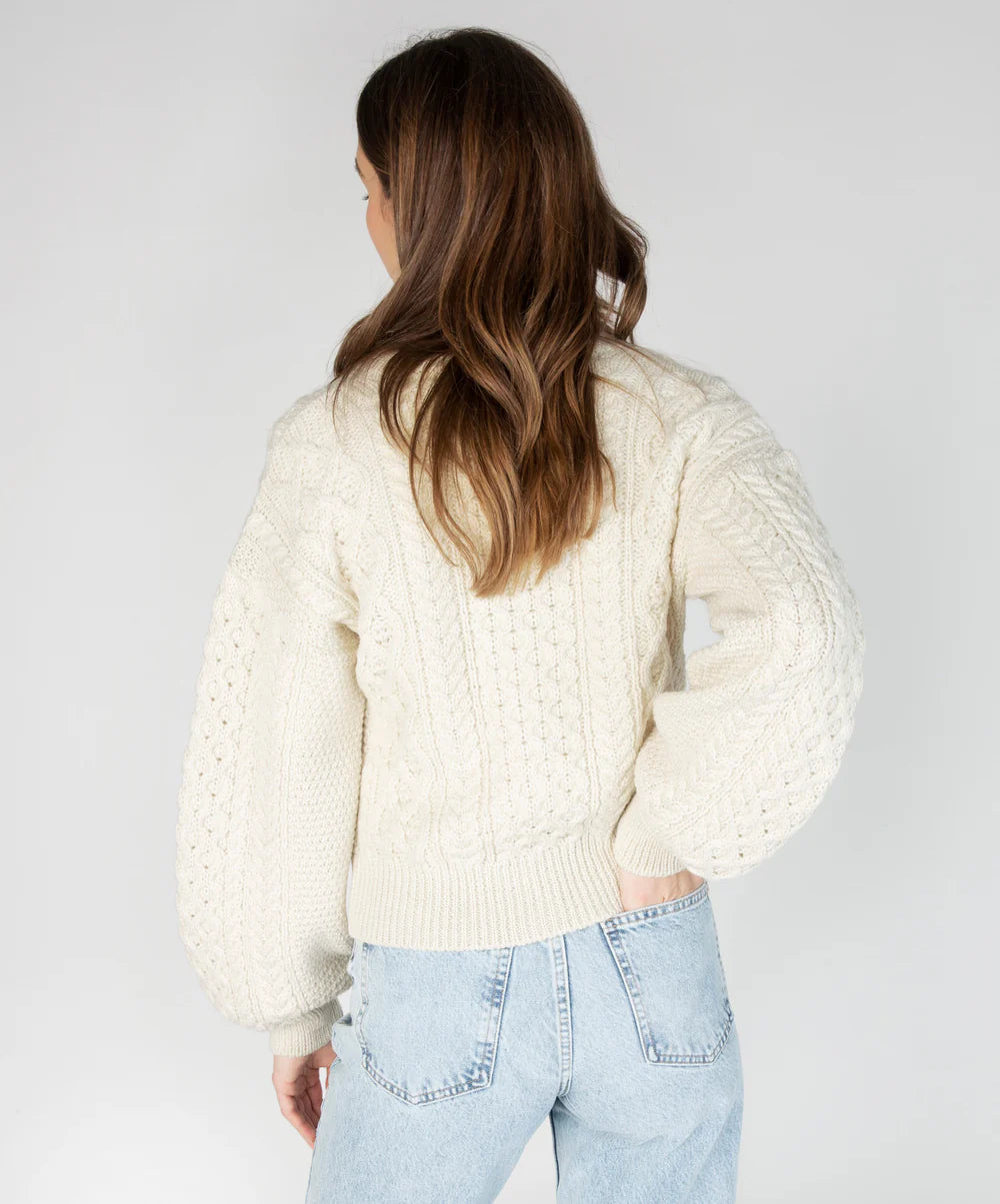 Irelands Eye Clover Cropped Aran Cardigan - Natural