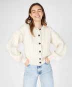 Irelands Eye Clover Cropped Aran Cardigan - Natural