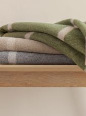 Wool Angora Throw Green Cream Windowpane Check