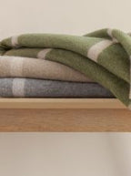 Wool Angora Throw Green Cream Windowpane Check