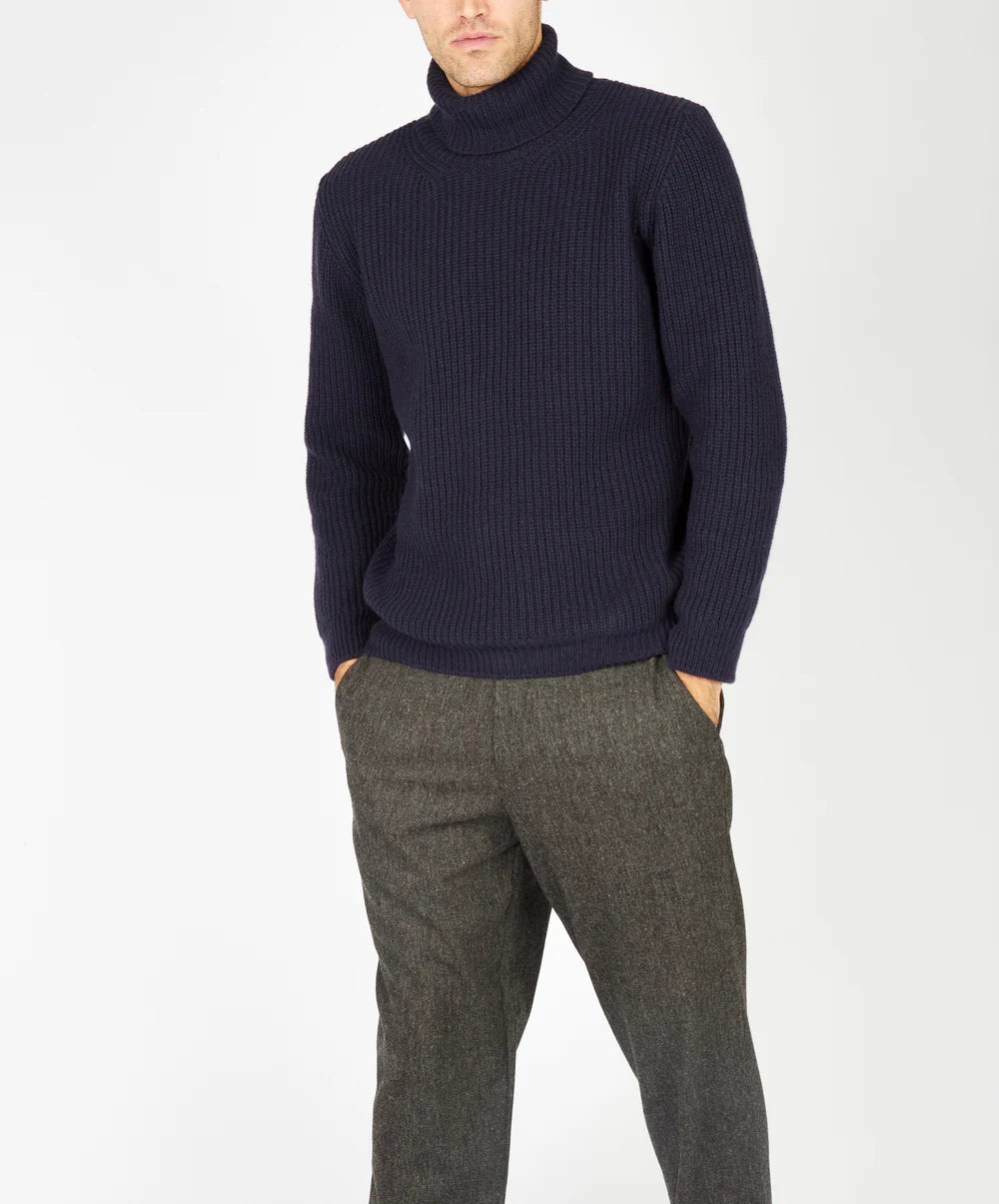 Irelands Eye Fishermans Rib Polo Neck - Navy