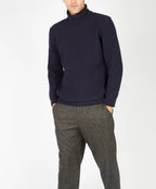 Irelands Eye Fishermans Rib Polo Neck - Navy