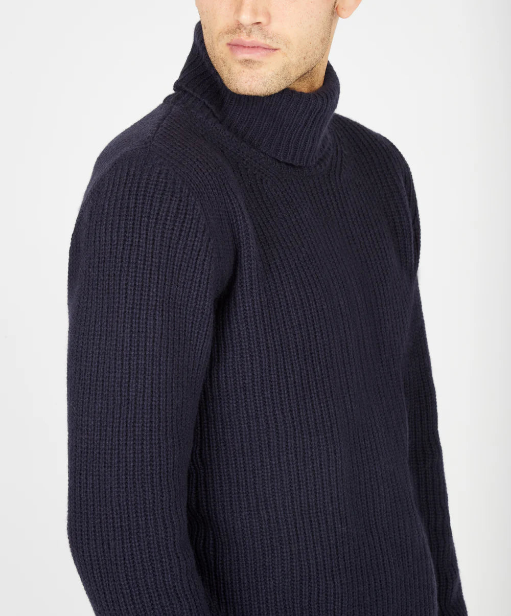 Irelands Eye Fishermans Rib Polo Neck - Navy