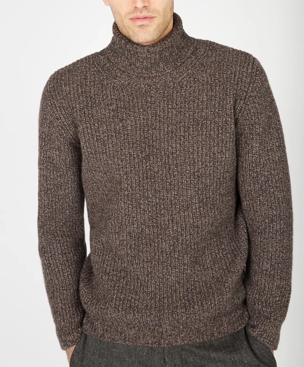 Irelands Eye Fishermans Rib Polo Neck - Shadow Marl
