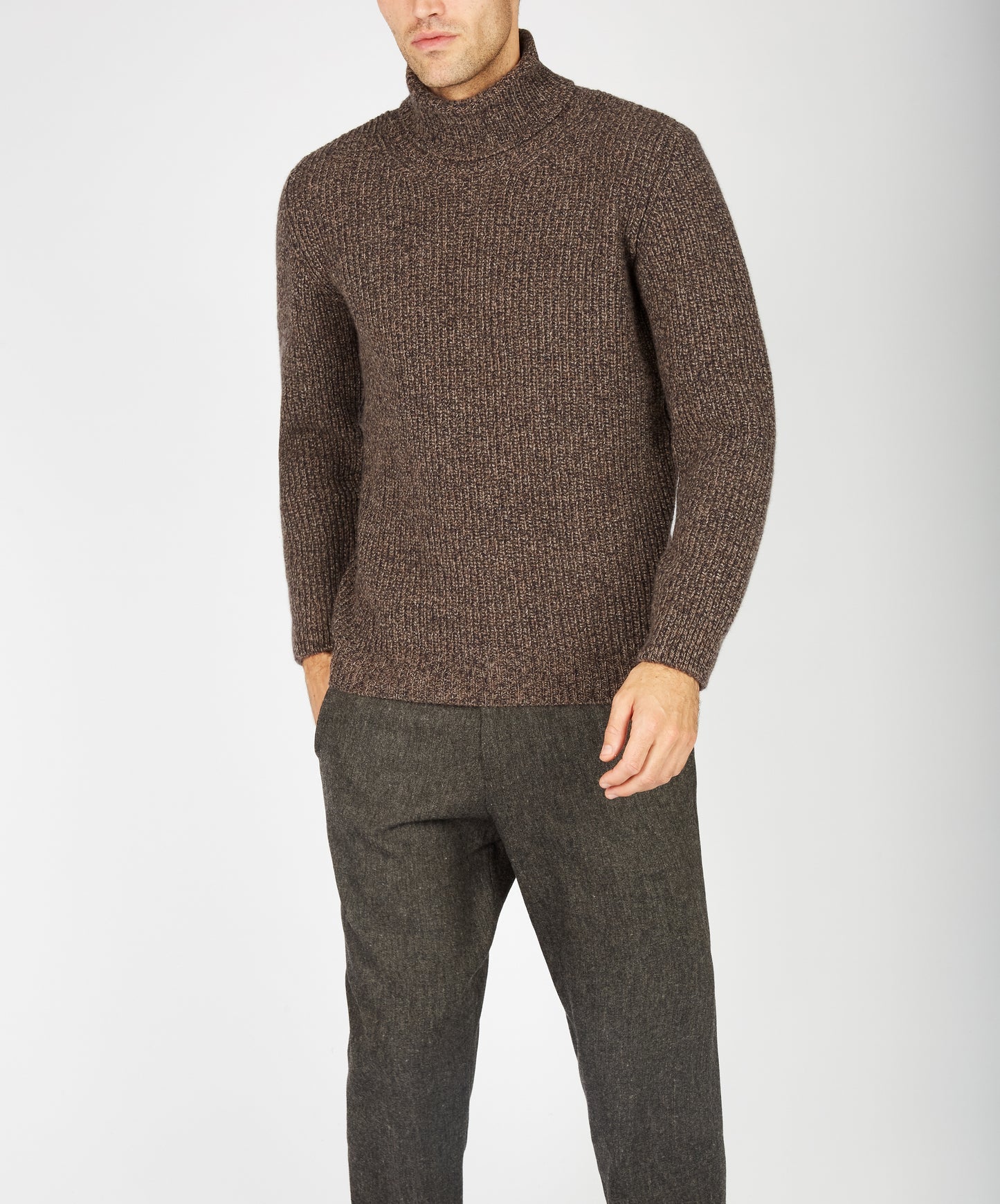 Irelands Eye Fishermans Rib Polo Neck - Shadow Marl