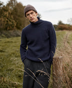 Irelands Eye Fishermans Rib Polo Neck - Navy