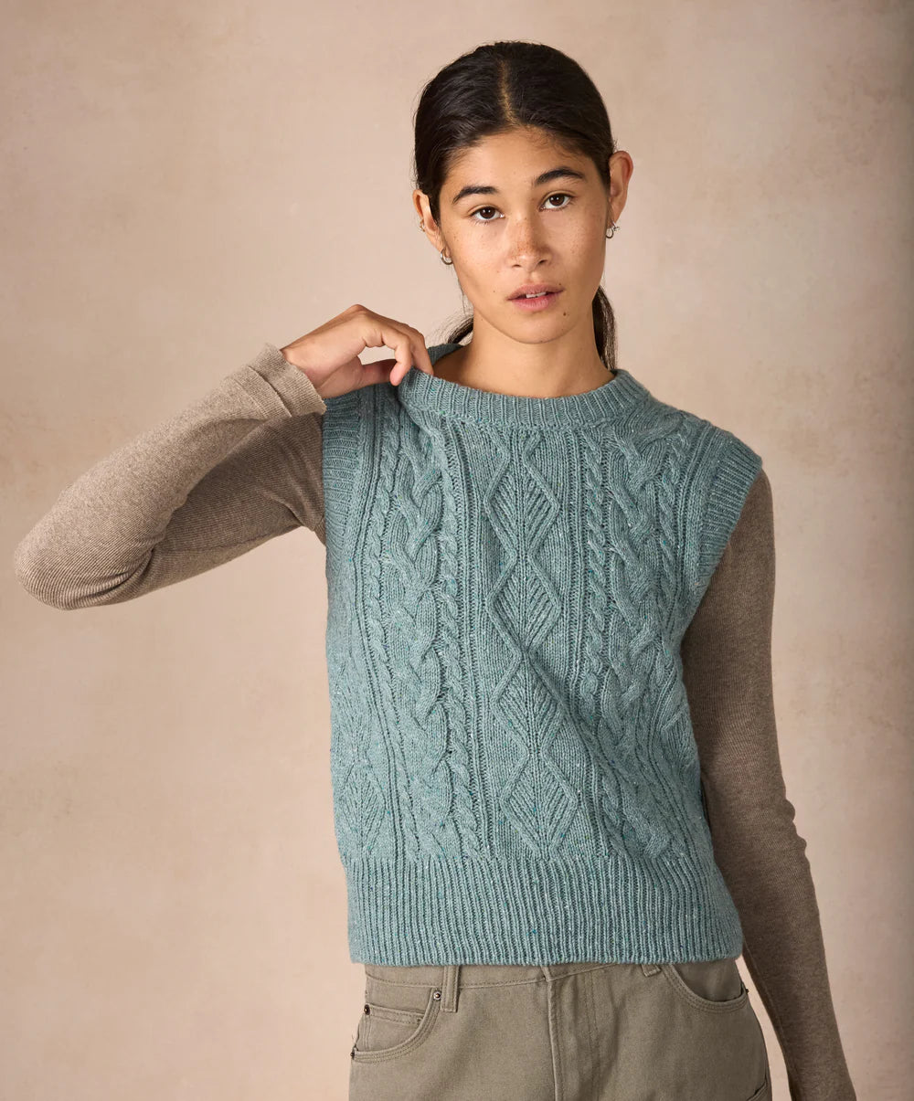 Irelands Eye Callie Cable Vest - Ocean Mist / Lichen / Chalkstone