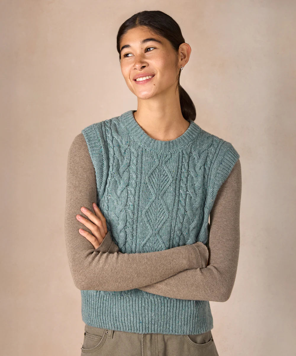 Irelands Eye Callie Cable Vest - Ocean Mist / Lichen / Chalkstone