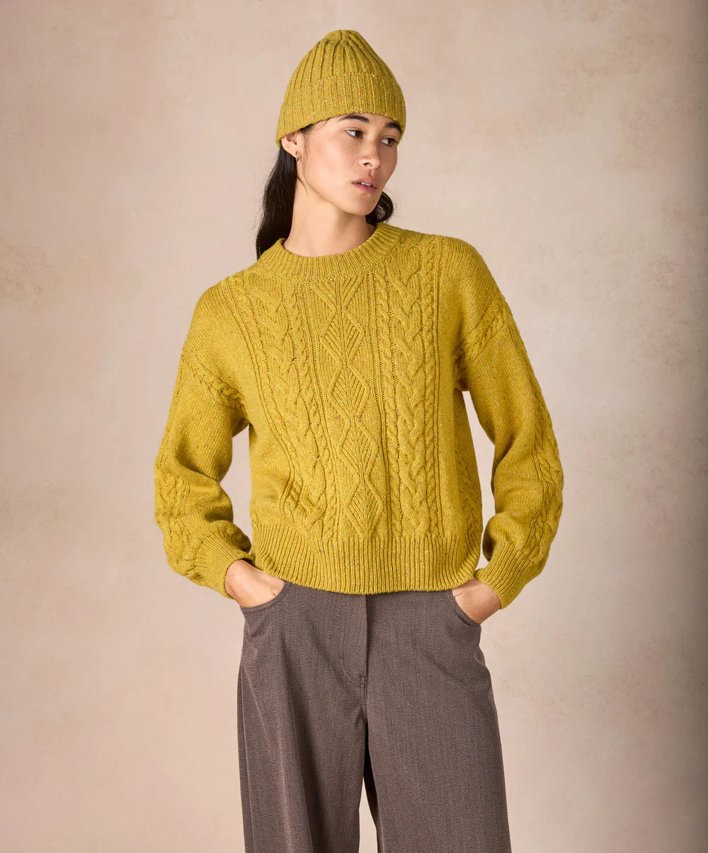 Irelands Eye Eva Cable Crew Neck - Lichen