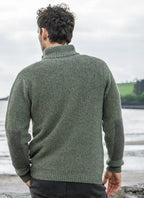 Fisherman Out of Ireland Lambswool Seed Stitch Zip Sweater, Field