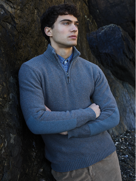 Fisherman Out Of Ireland Seed Stitch Sweater - Sea Fog