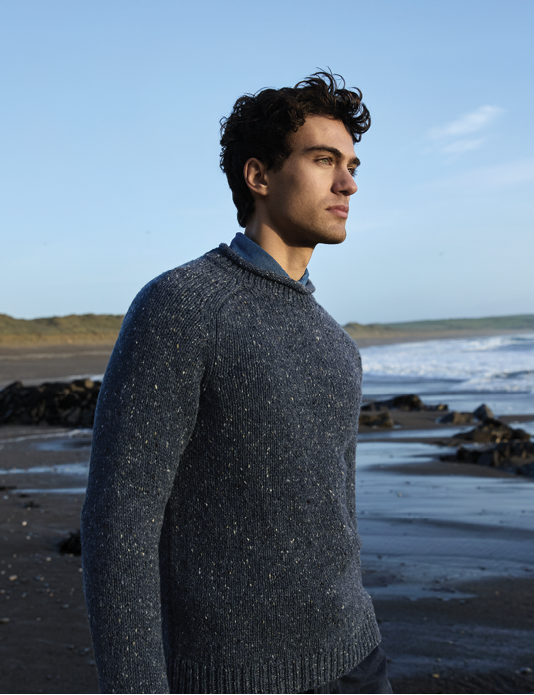 Fisherman Out of Ireland Donegal Fleck Saddle Shoulder Sweater - Steel Wool