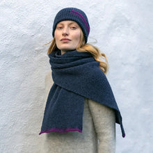 Load image into Gallery viewer, Fisherman Out of Ireland Blanket Stitch Hat &amp; Scarf Set Indigo &amp; Foxglove