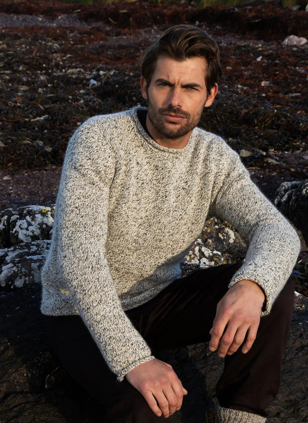 Fisherman Out of Ireland Alpaca Roll Neck Sweater, Marble