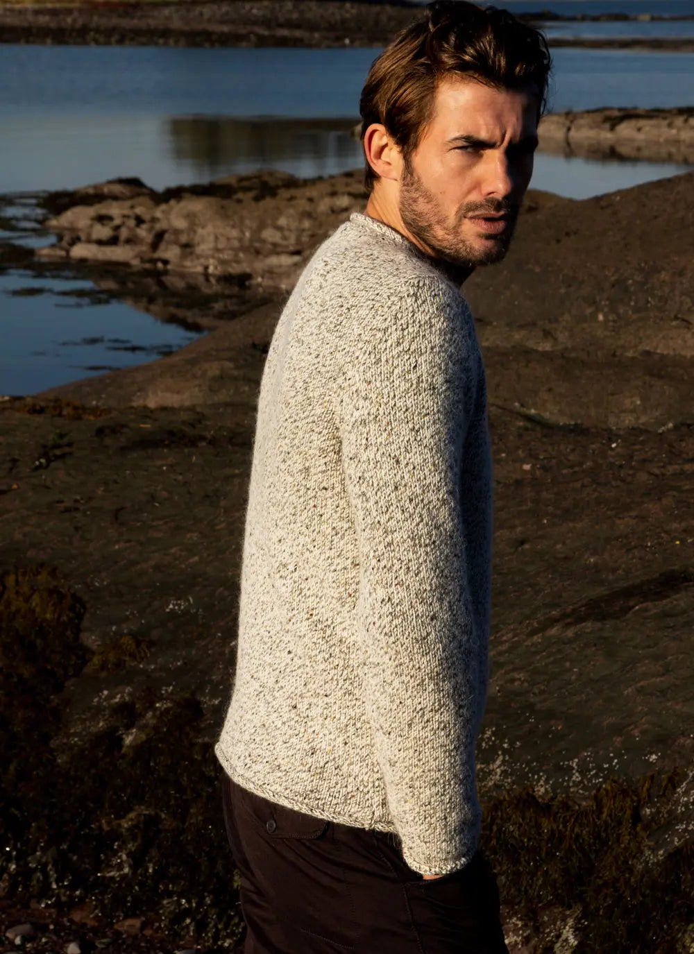 Fisherman Out of Ireland Alpaca Roll Neck Sweater, Marble