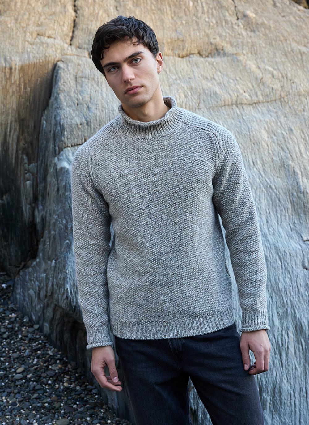 Fisherman Out Of Ireland Cashmere Seed Stitch Roll Neck Sweater - Shell