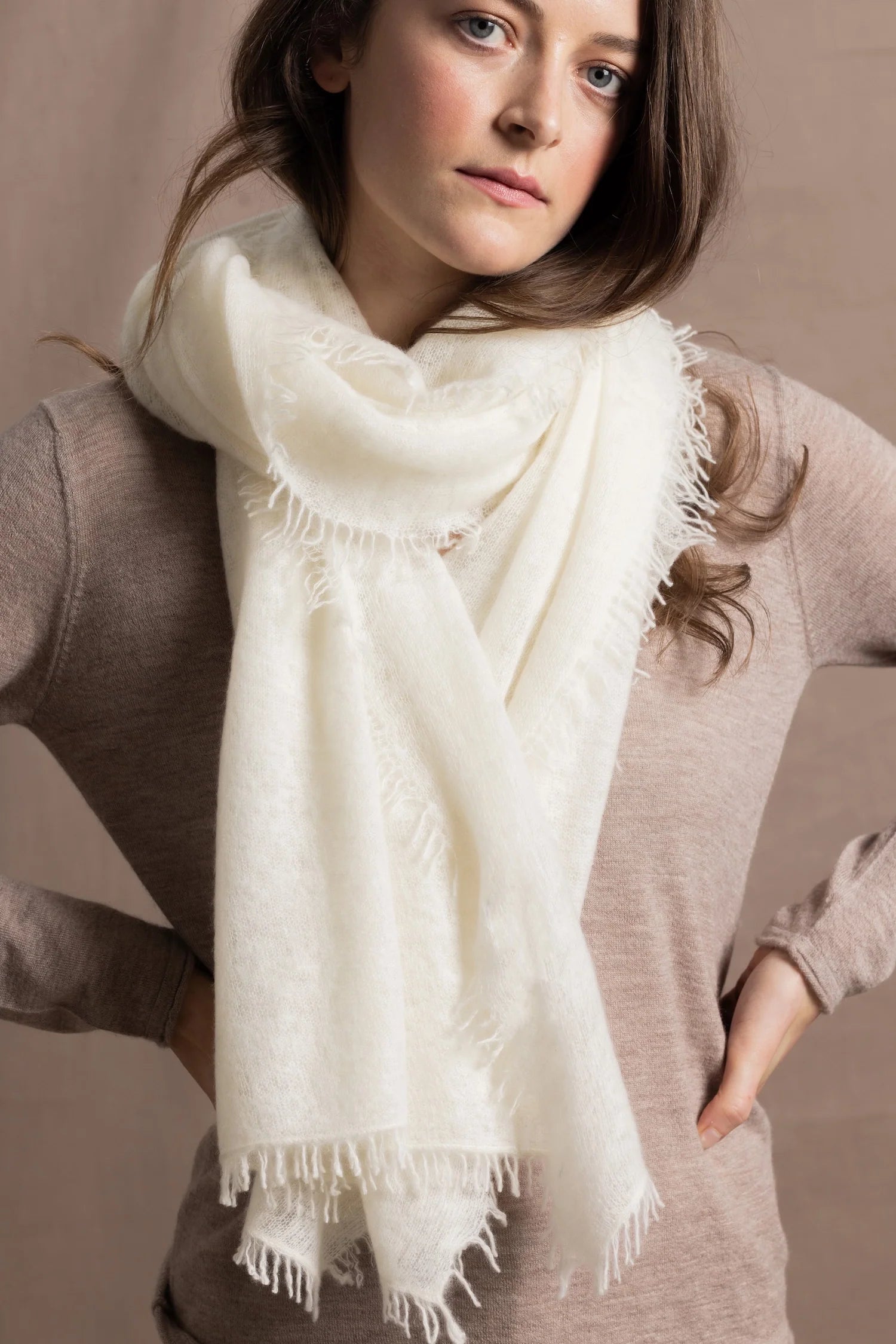Elaine Madigan 100% Cashmere Frankie Wrap - Almost White