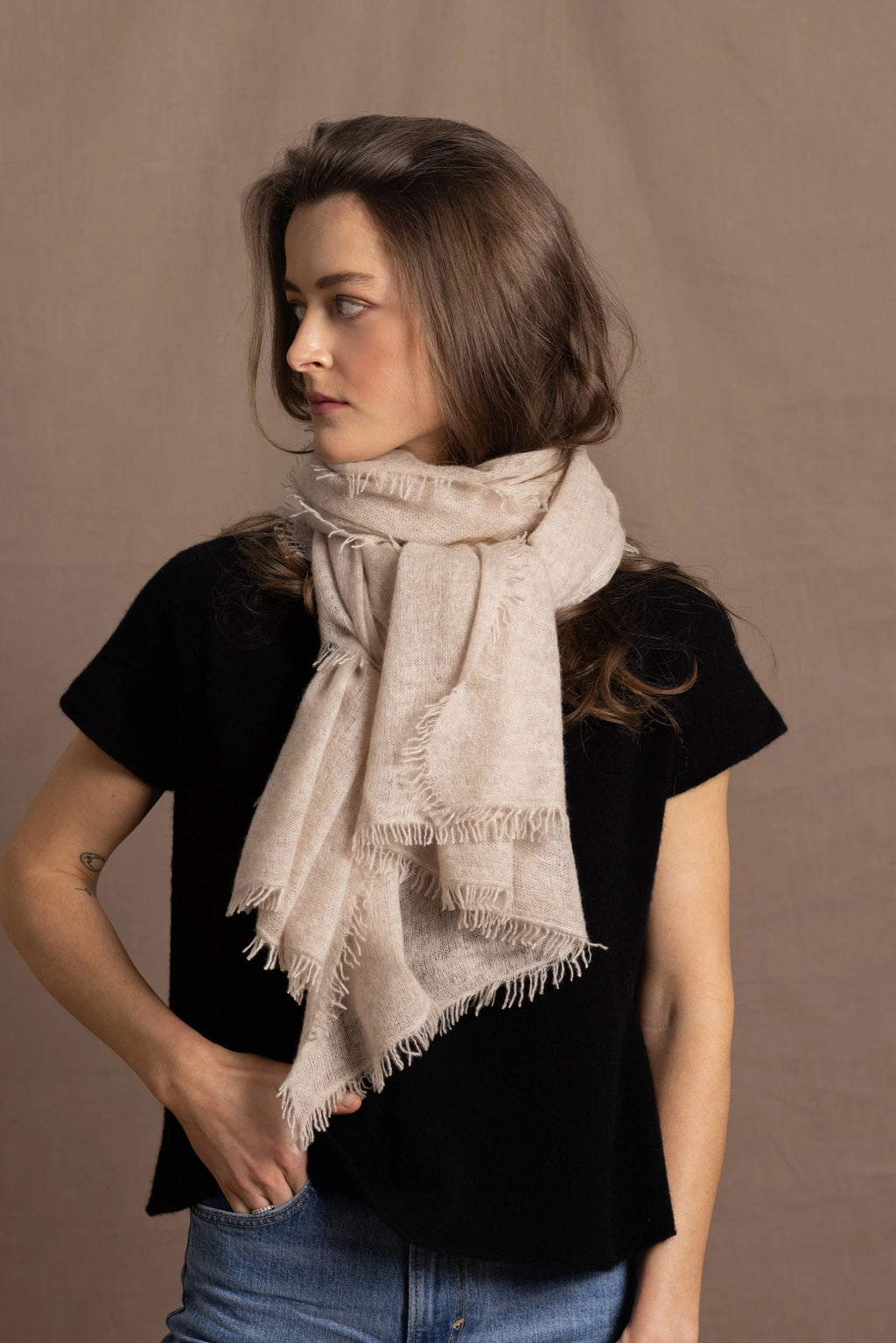 Elaine Madigan 100% Cashmere Frankie Wrap - Oyster