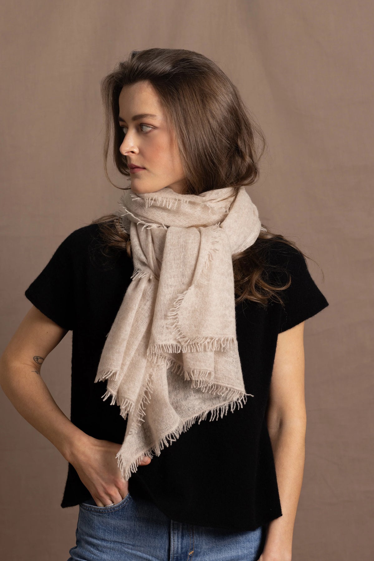 Elaine Madigan 100% Cashmere Frankie Wrap - Oyster