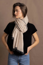 Elaine Madigan 100% Cashmere Frankie Wrap With Trim - Oyster / Grey Flannel