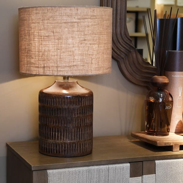Carved Ridged Table Lamp with Shade