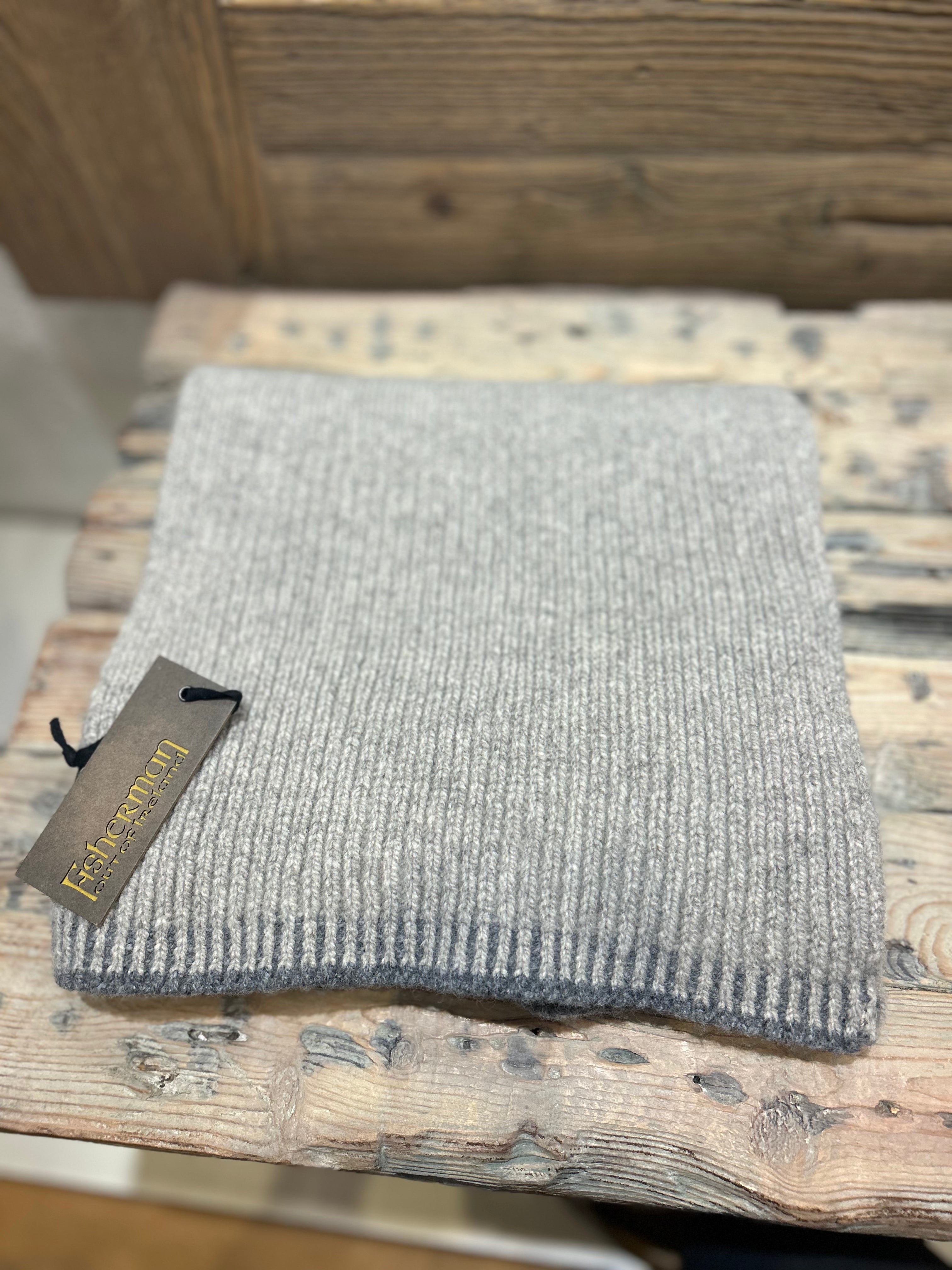 Fisherman Out of Ireland Blanket Stitch Scarf - Porridge/Grey