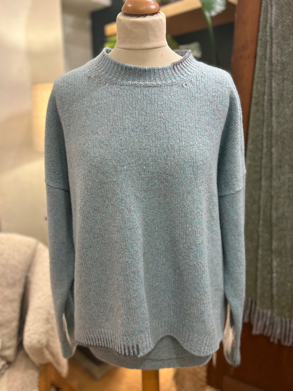 Fisherman Out of Ireland Blanket Stitch Crewneck Sweater - Seastone/Grey