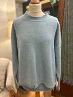 Fisherman Out of Ireland Blanket Stitch Crewneck Sweater - Seastone/Grey