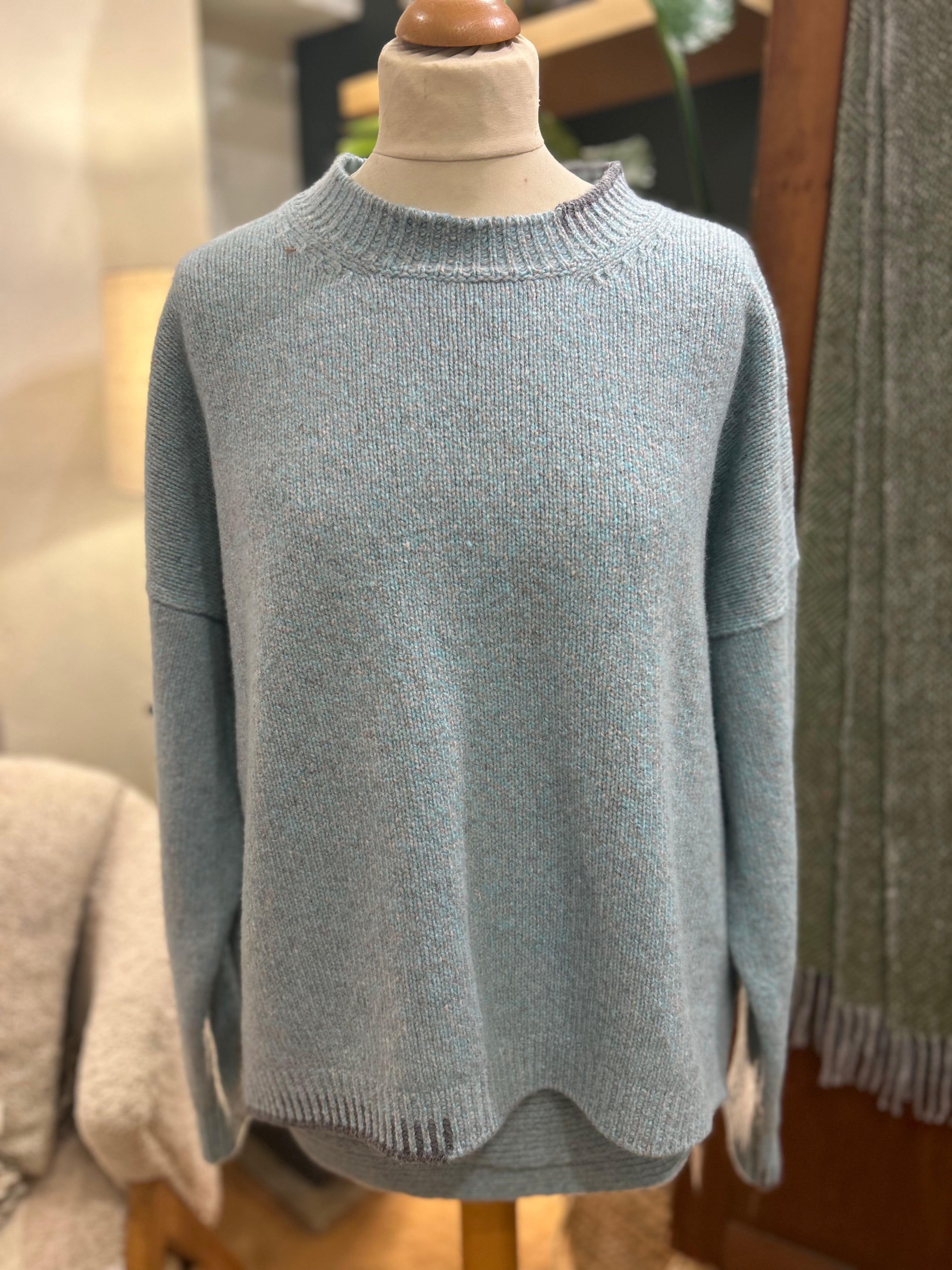 Fisherman Out of Ireland Blanket Stitch Crewneck Sweater - Seastone/Grey