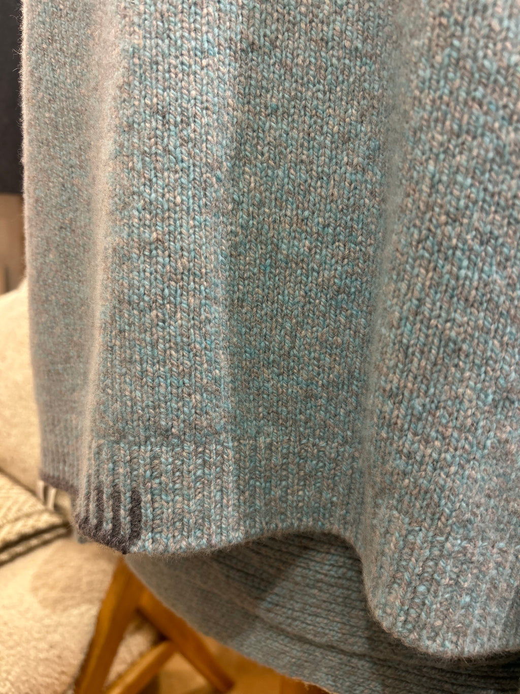 Fisherman Out of Ireland Blanket Stitch Crewneck Sweater - Seastone/Grey