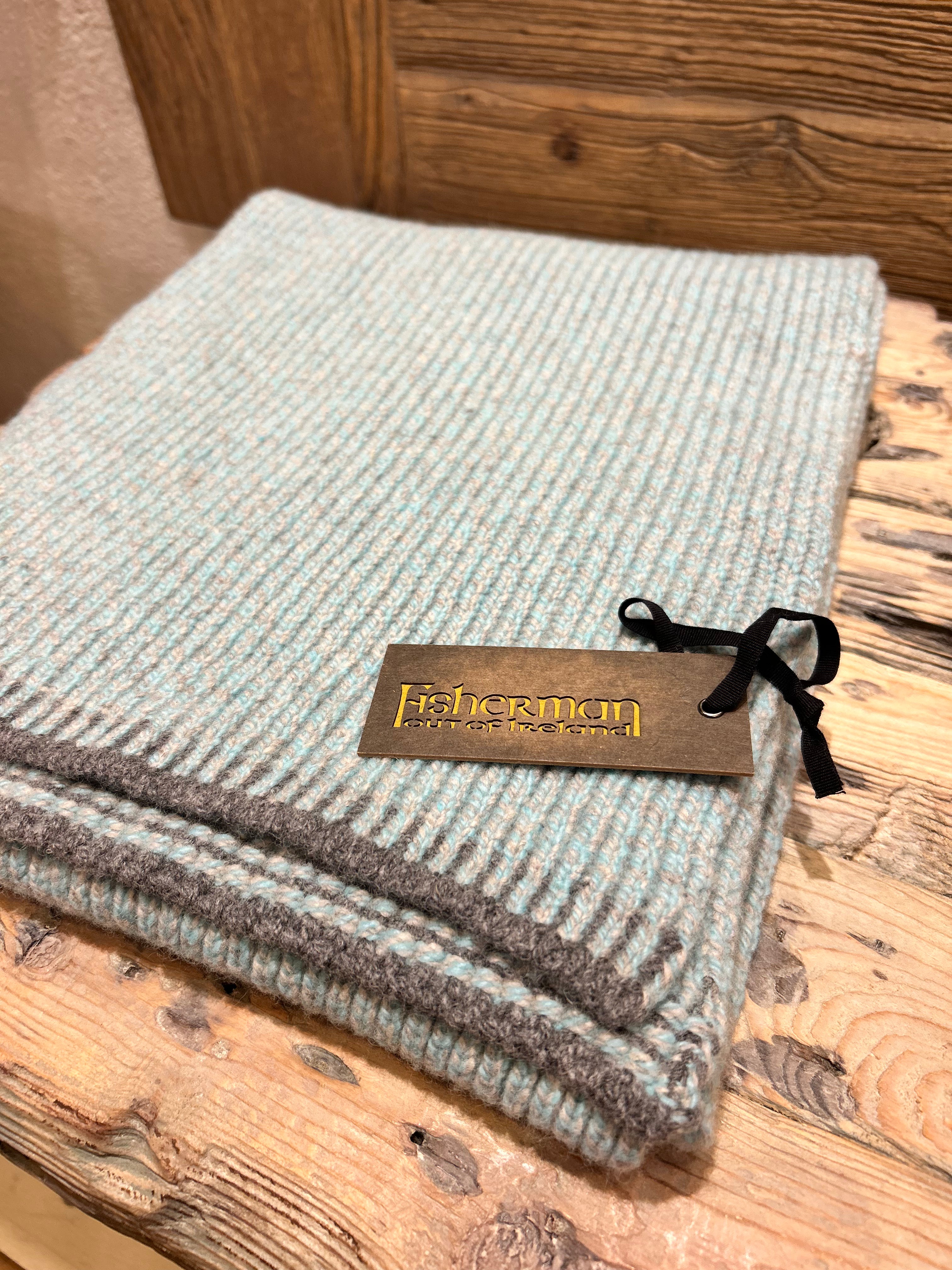 Fisherman Out of Ireland Blanket Stitch Scarf - Seastone/Grey