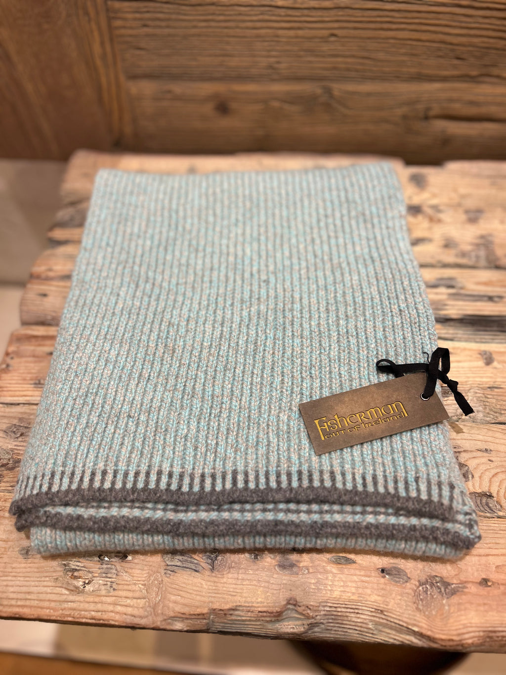 Fisherman Out of Ireland Blanket Stitch Scarf - Seastone/Grey