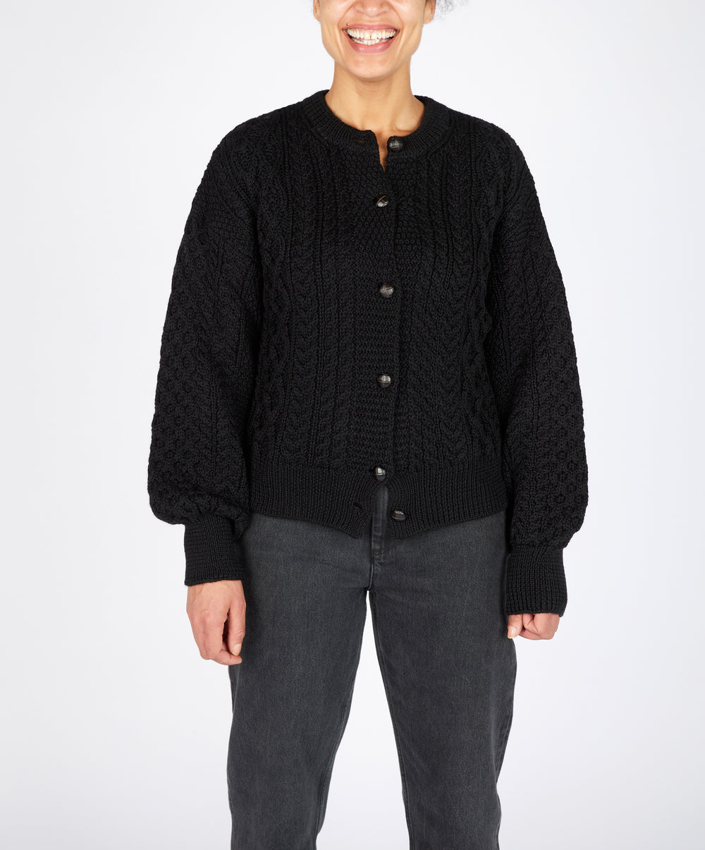 Clover Cropped Aran Cardigan Dark Night