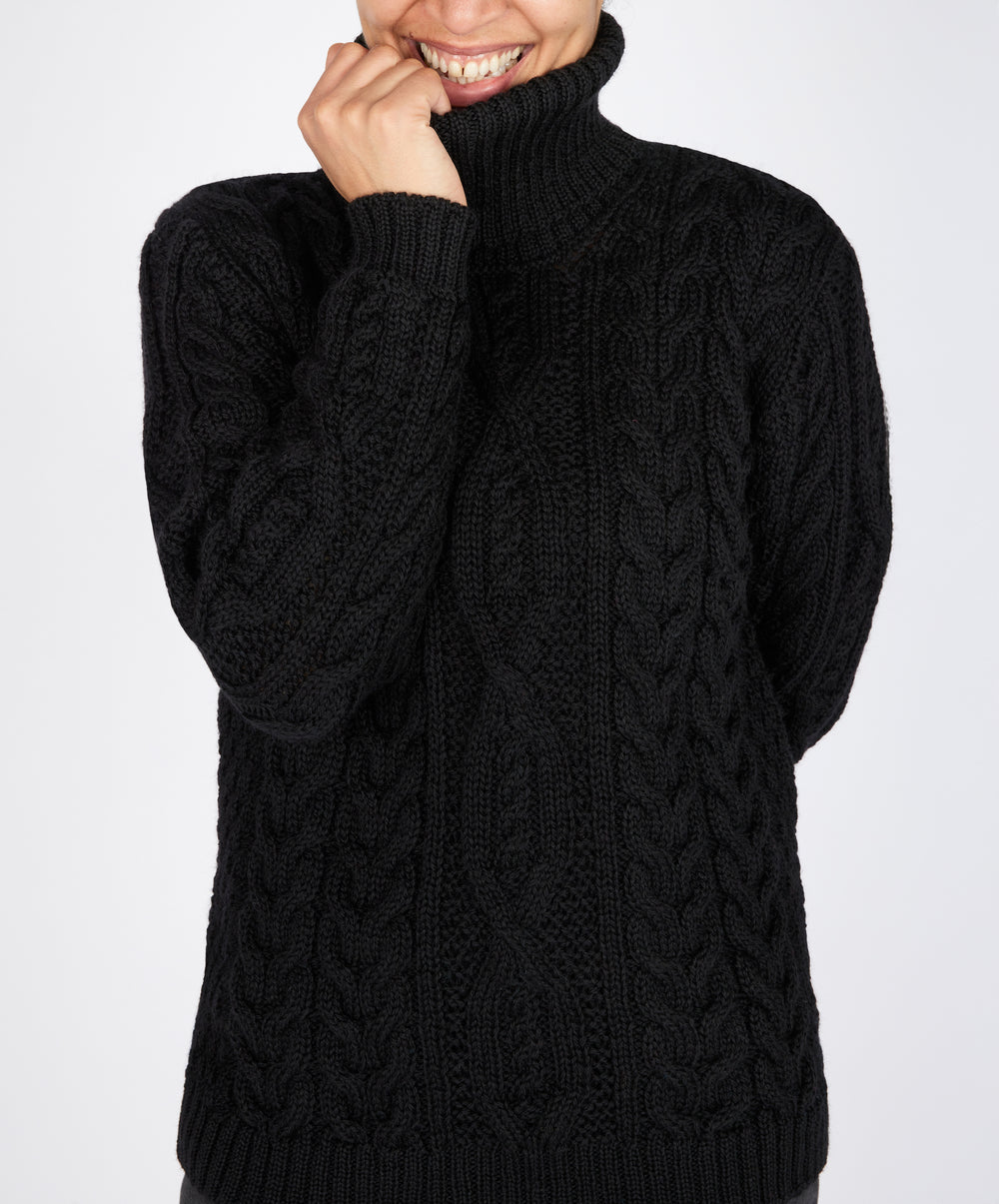 Juniper Aran Polo Neck Dark Night