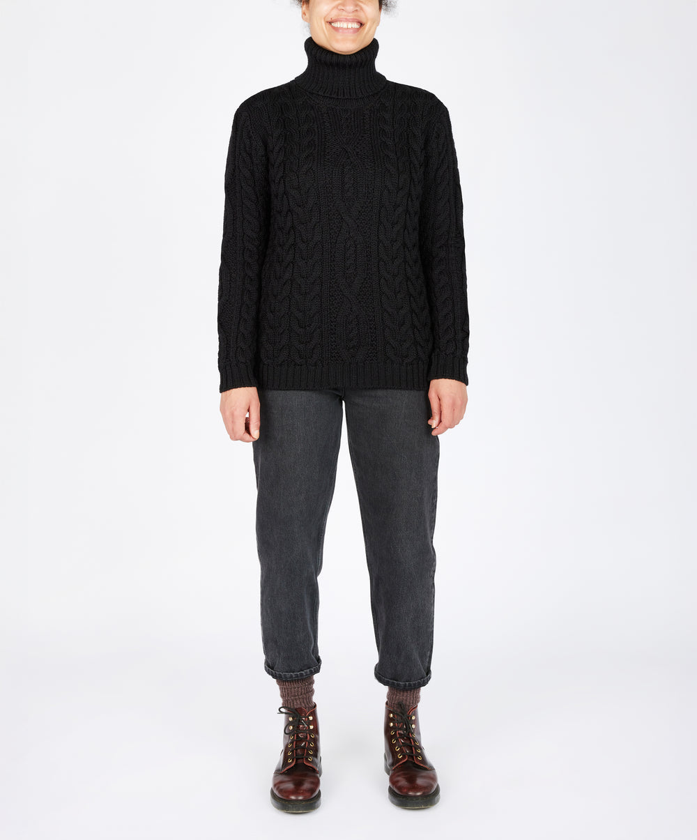 Juniper Aran Polo Neck Dark Night