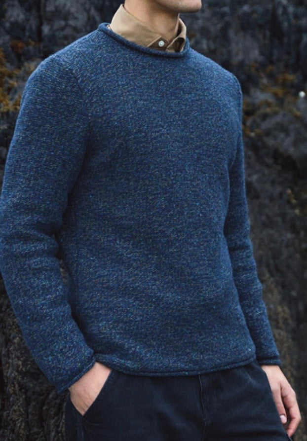 Fisherman Out Of Ireland Wool Cashmere Roll Neck Sweater - Blue Bark