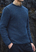 Fisherman Out Of Ireland Wool Cashmere Roll Neck Sweater - Blue Bark